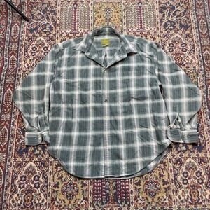 VTG 70s Evergreen Shadow Plaid Flannel Shirt Long Sleeve Button Up Outdoor XL